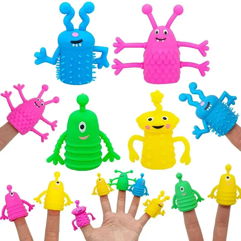 1 Pcs Finger Puppets Toys Funny Colorful Monster Stretchy Soft Rubber Finger Doll Toys for Children's Party Favors