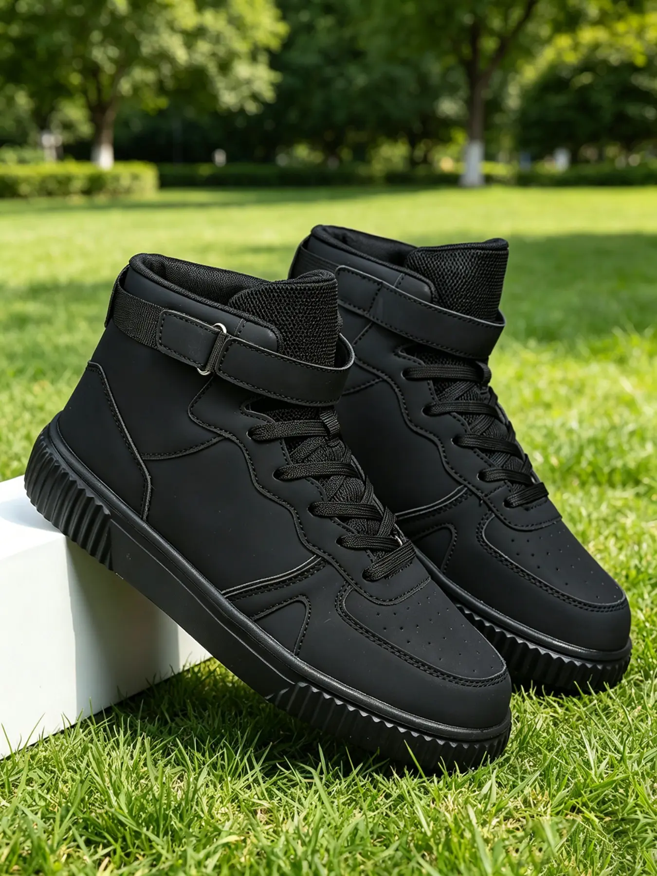 Men's Warrior High Top Training Shoes, Pure Simple Design, PU Leather, Anti-Slip, Durable, Casual Sneakers for Work, School, Leisure
