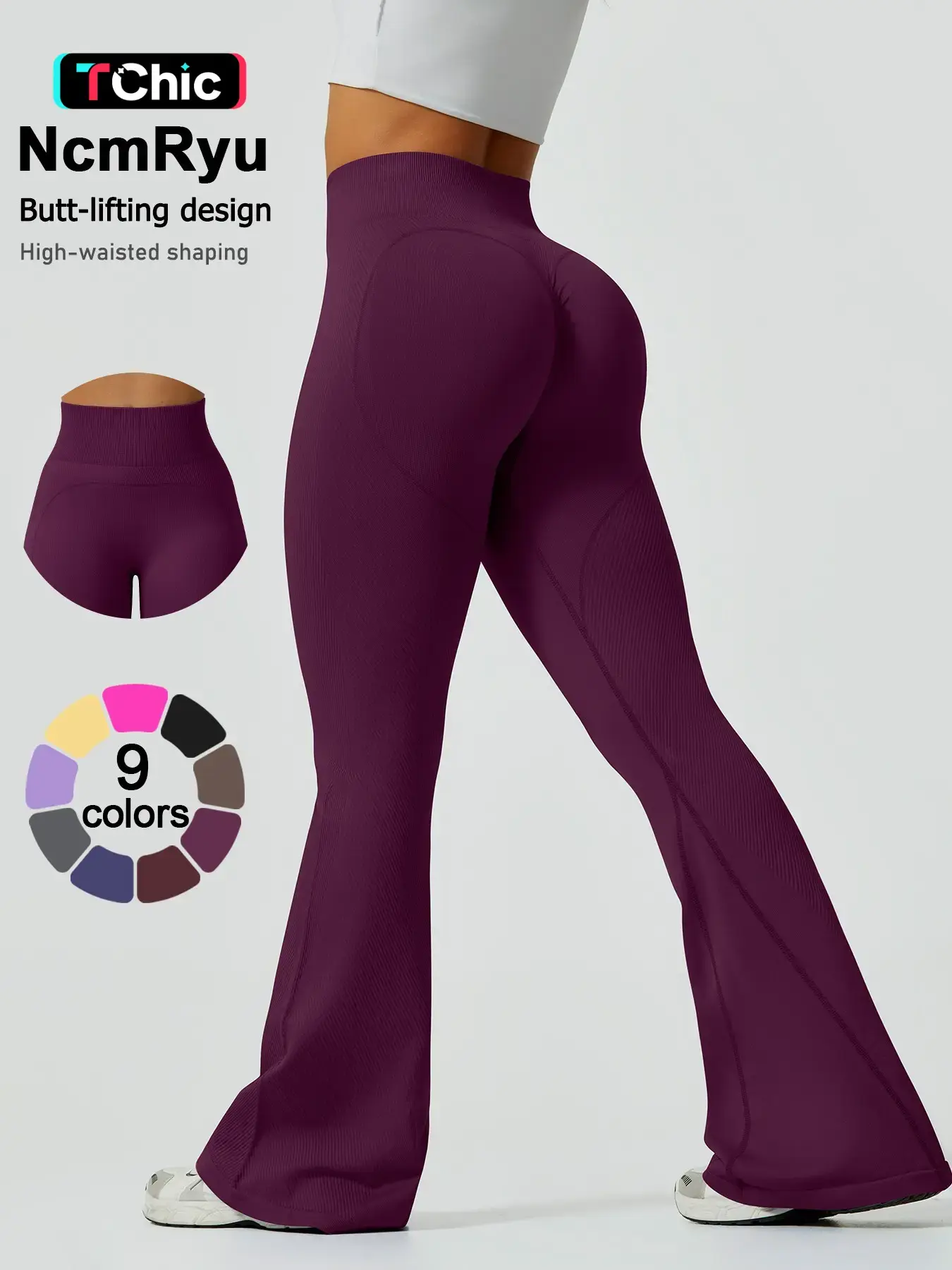 NcmRyu women's solid color sports bell bottom pants high waisted hip lifting yoga pants micro flared hip line design long legs fitness running slim fit elastic pants comfortable, Soft Stretch Activewear Knitted Sports Pants Female Gym Clothes