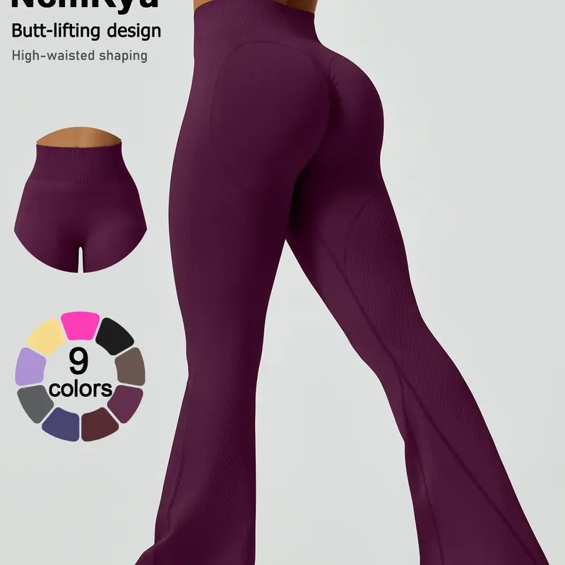 NcmRyu women's solid color sports bell bottom pants high waisted hip lifting yoga pants micro flared hip line design long legs fitness running slim fit elastic pants comfortable, Soft Stretch Activewear Knitted Sports Pants Activewear Bottoms