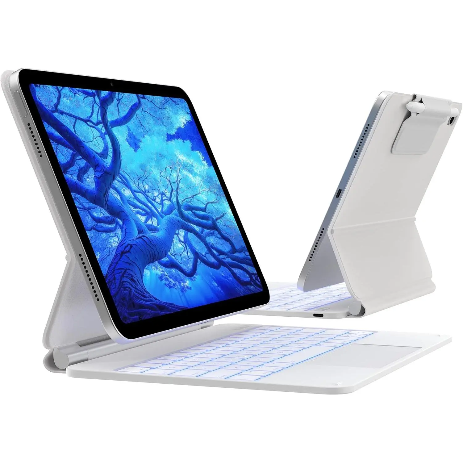iPad A16 11th/10th Gen Keyboard Case, Floating  Stand | Multi- Trackpad, 11-Color Backlit Keyboard, Pencil Holder; Fits iPad A16 11″ (2025) & 10th Gen 10.9″ (2022),  White