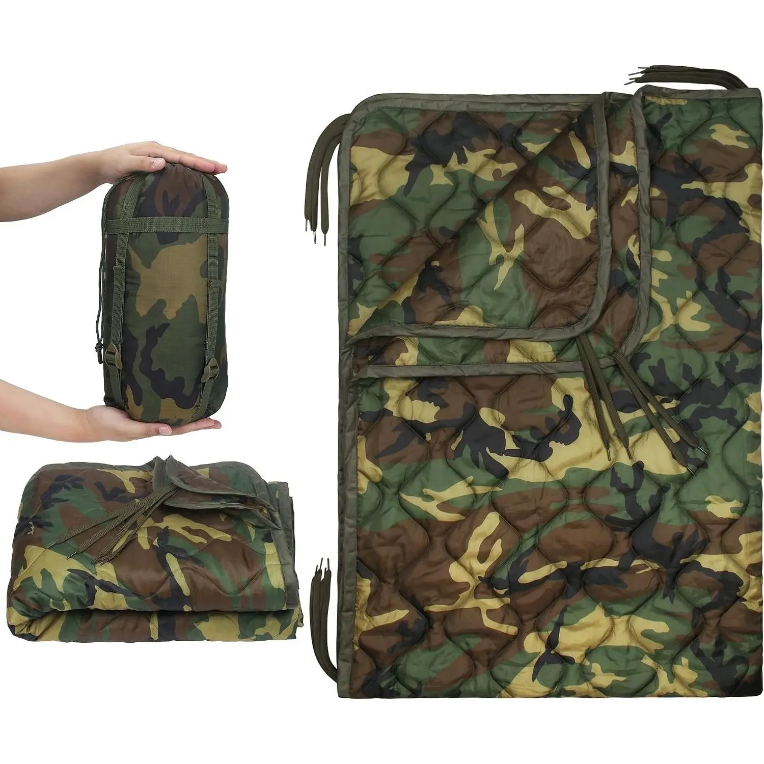 Camo Insulated Military Poncho Liner Woobie Blanket for Camping, Hiking, Survival and HuntingGift