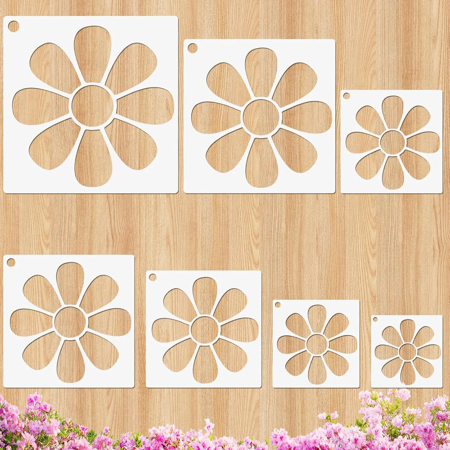 Daisy Flower Stencils for Painting  Walls, 7 count 3.1-7.7 Inch Flower Stencils   Art Stencil Floral Art Templates for DIY Crafts, Canvas,