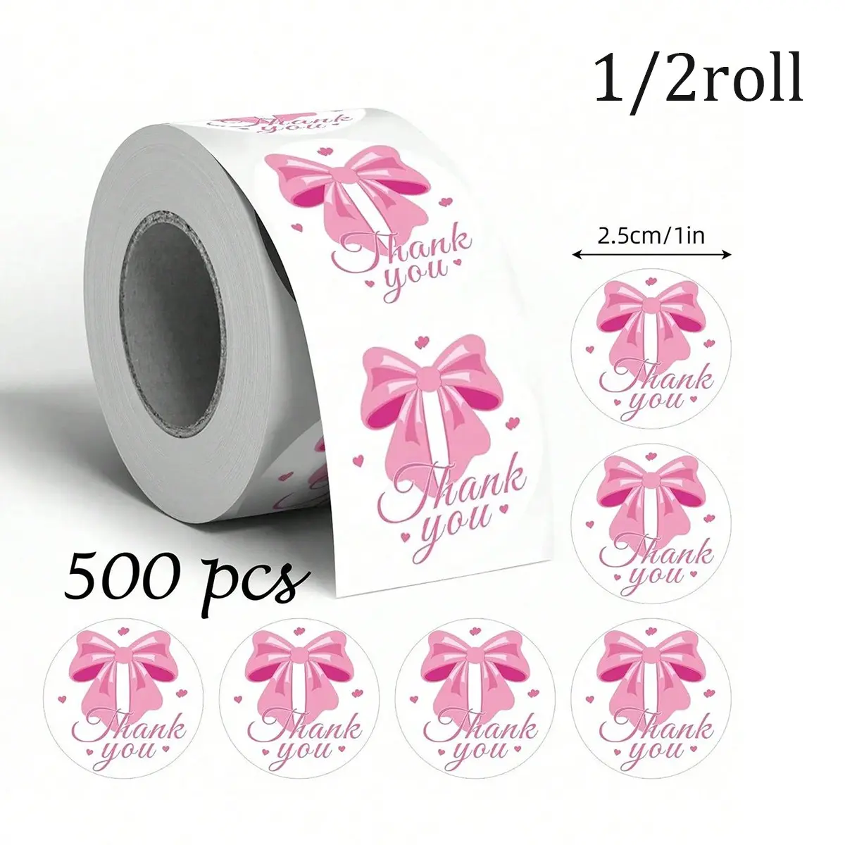 500 Sheets Bow and Thank You Stickers, 1 Inch Round, Ideal for Bullet Journals, DIY Decor, Cards, Envelopes, Gift Wrapping