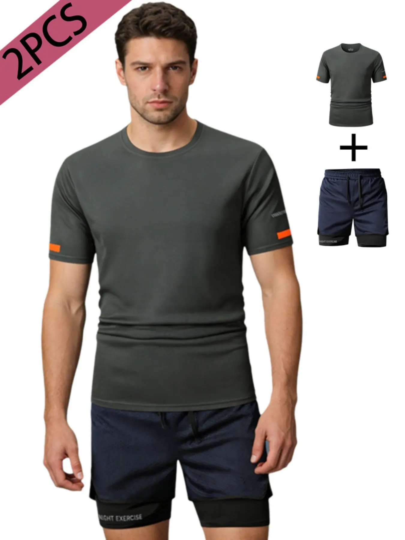 2-piece set, men's sports suit, quick drying T-shirt shorts, fitness running training, outdoor sports wear.