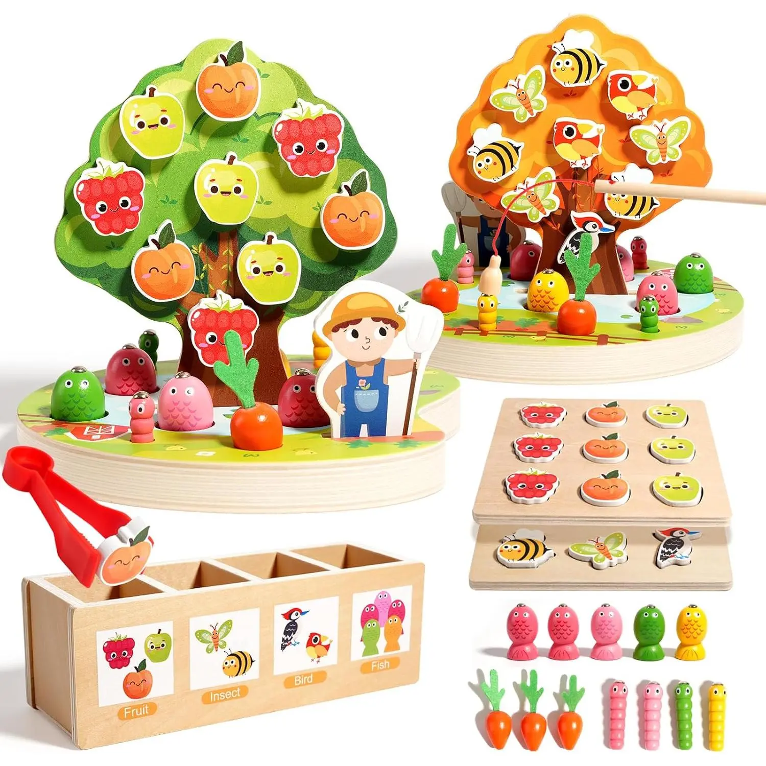 Montessori Toys for 3 4 5 Year Olds | Birthday Gifts for Boys & Girls, Wooden Educational Toddler Toys, Shape Sorting, Carrot Harvest & Magnetic Fishing Game – Fine Motor Skills Developmentfidget toys