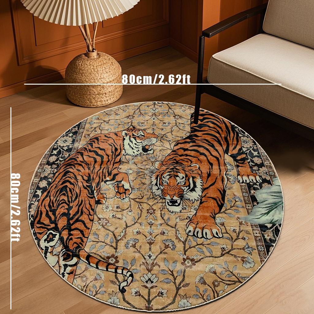 Vintage Tiger Pattern Round Rug, Animal Printed Rug, Non-slip Soft Floor Mat, Washable Area Rug, Decorative Carpet for Home Living Room Bedroom Hotel