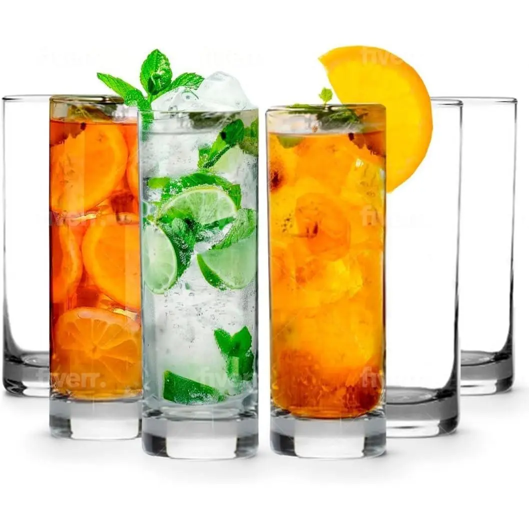 Premium Highball Glass Set | Tom Collins Glasses 12oz Set of 6 | Lead-Free Glass with Heavy Base | Dishwasher Safe Cocktail Glasses for Mojito Whiskey Iced Tea | Modern Durable Bar Glassware