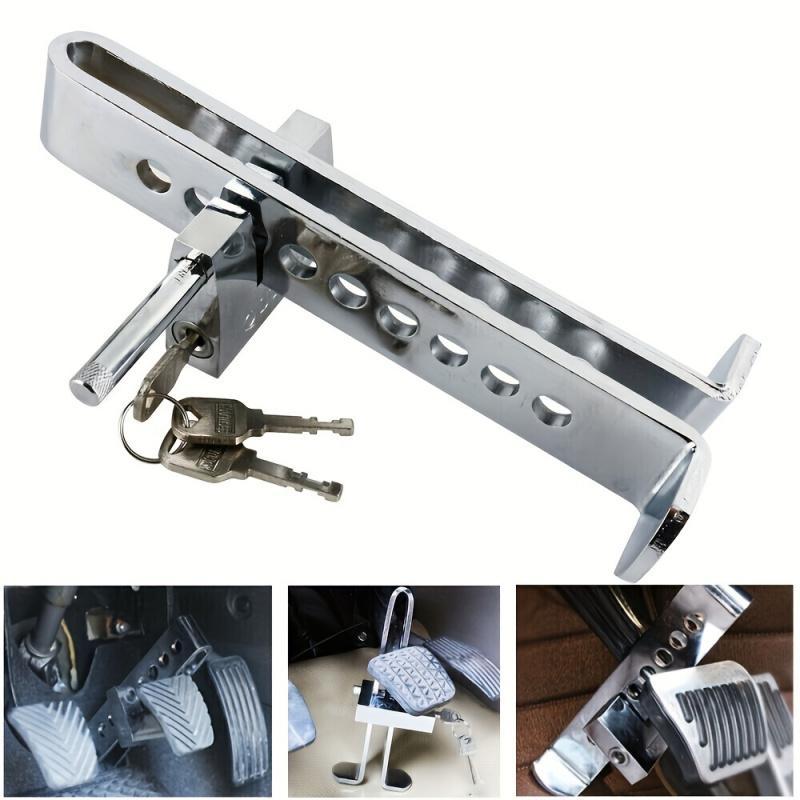 Anti-Theft Car Stainless Steel Brake Clutch Foot Pedal Lock, Fits Pedals Up to 1.5 cm, Fully Assembled Safety Lock