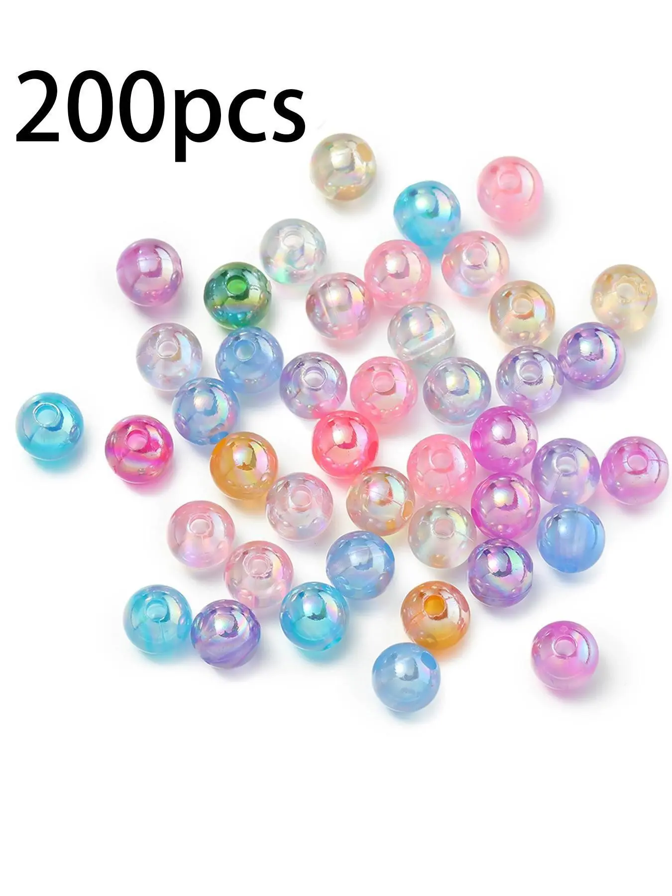 200pcs Transparent Round Beads 6mm, Ab Colorful Spacer Beads, Shiny Aurora Stringing Beads, DIY Jewelry Making Accessories