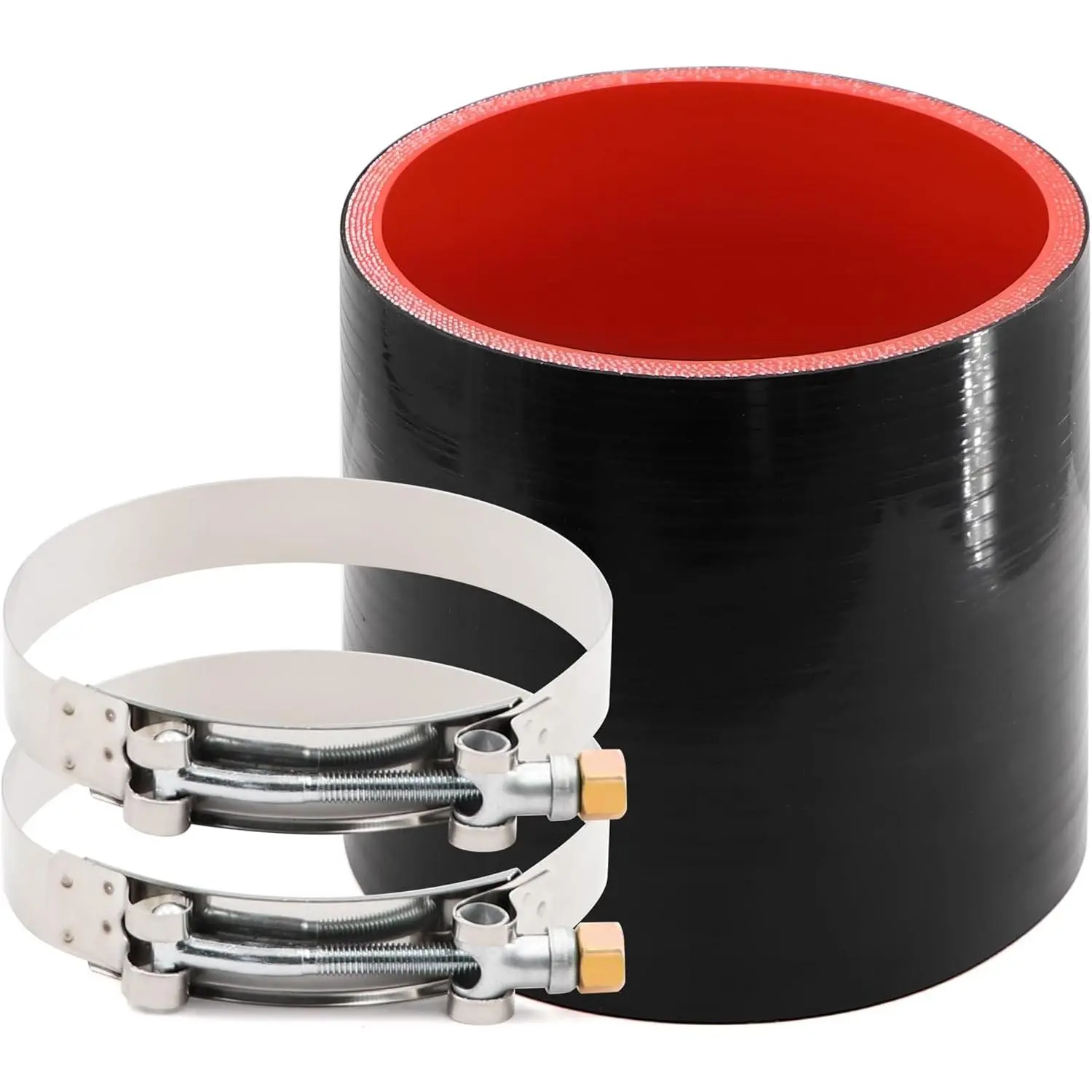 Silicone Hose Coupler - High-Performance 5-Ply Reinforced Straight, 4in ID, 6mm Wall Thickness, 2 T-Bolt Clamps for High-Level Turbo Pipes