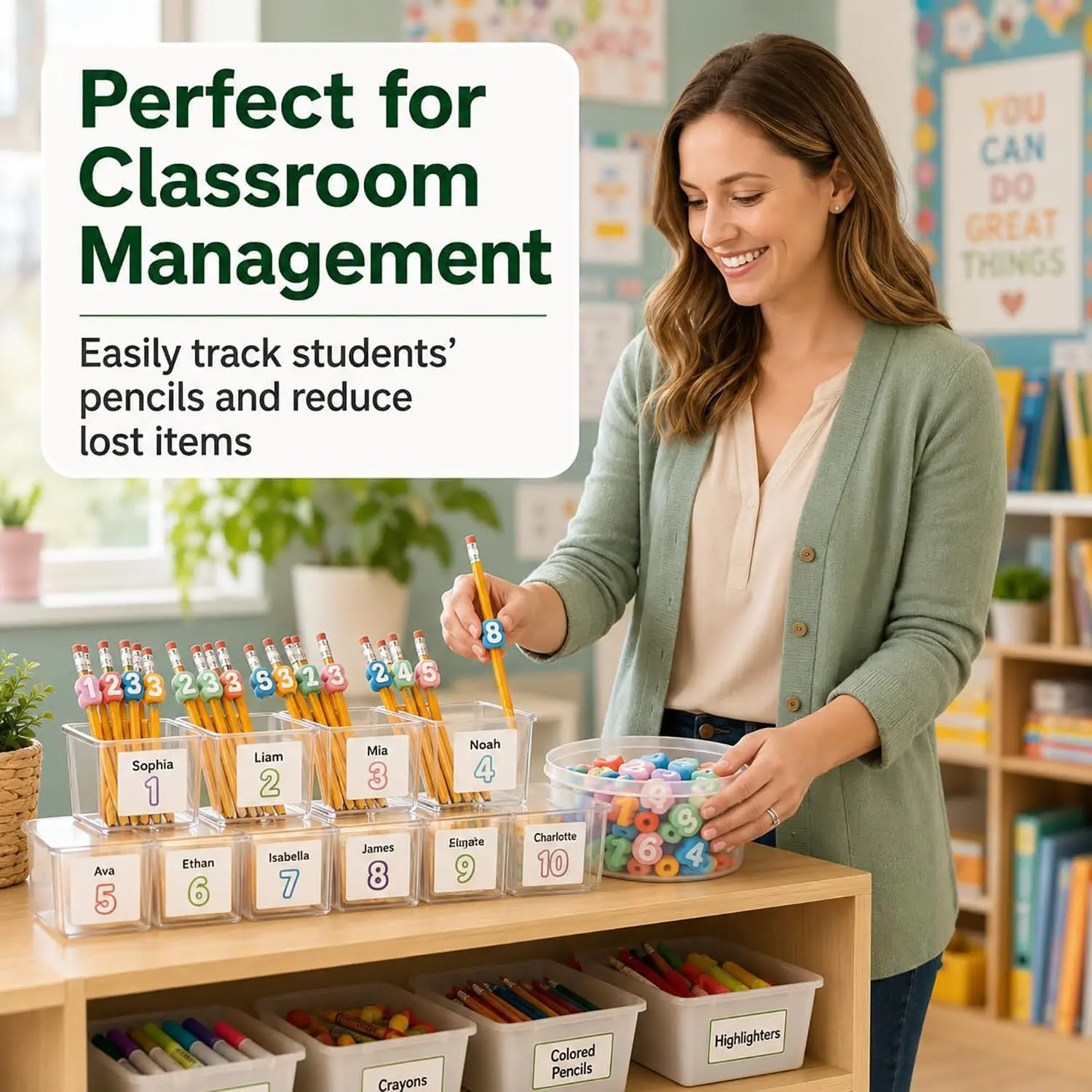 Reusable Classroom Pencil Tags, 3D Printed Pencil Numbering, Pencil Cap Labels, Pencil Tracking Markers, School Supplies, Classroom Management