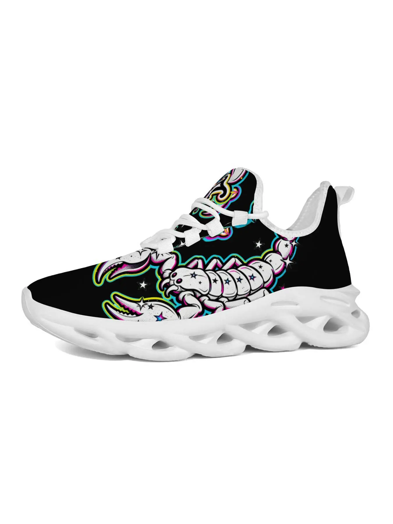 Cyber Scorpion Trendy Sports Shoes for Men, Cyberpunk Art Style, Hollow Out Sole, Neon Scorpion Print, Bold Design, Streetwear Fashion