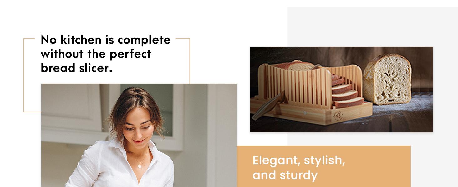 Bread Board & Bread Slicer for Homemade Bread - Foldable Slicing Guide, Crumb Tray with Knife - Compact Bread Loaf Slicer for Cakes, Bagels, Loaves - Kitchen Gadget & Gifts Stainless Steel