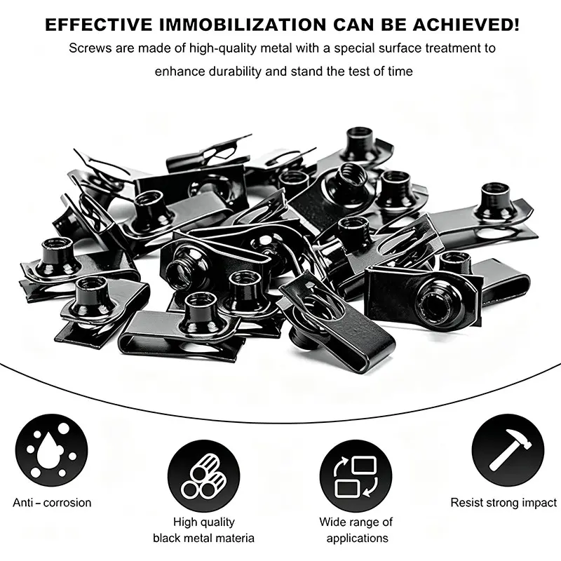 Car Motorcycle Metal Bolts, U-Shaped Washers Clips Set, Automotive Rivets Fasteners for Radiator Guard Bumper Fender