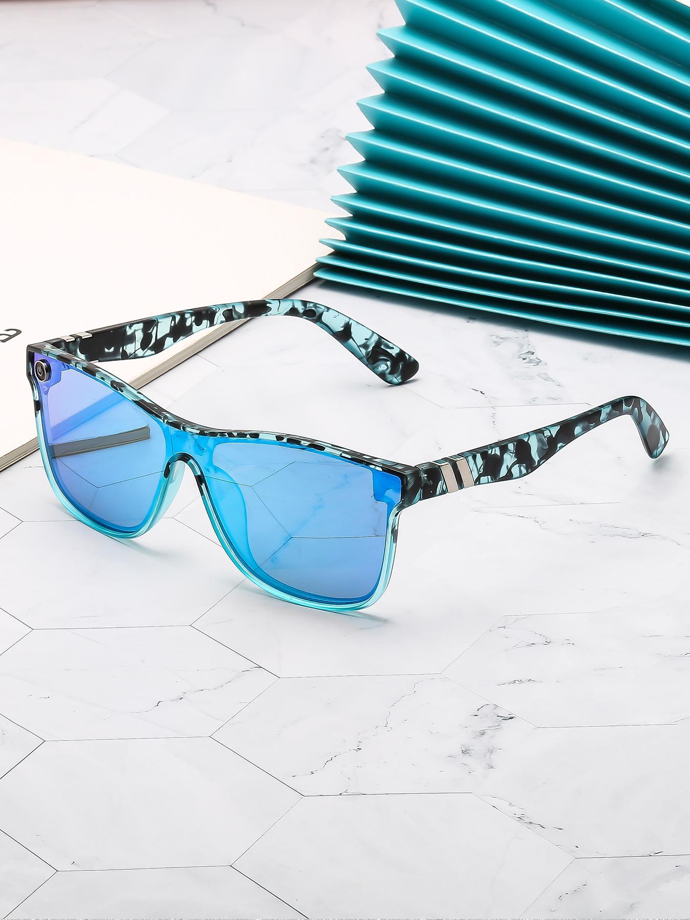 Unisex Simple Style Square Frame Sunglasses, Colorful Sunglasses, Trendy Casual Reflective Sunglasses for Everyday Use, Fashion Accessories for Outdoor Activities, Stylish Glasses, Lightweight Durable Sunglasses