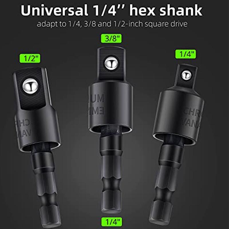 Impact Grade Sockets Adapter Set, 4 Counts Power Drill Sockets Adapter Set with 360° Rotatable Hex Shank Drill Adapters, Screwdriver Drill Bit Holder, Drill Attachment