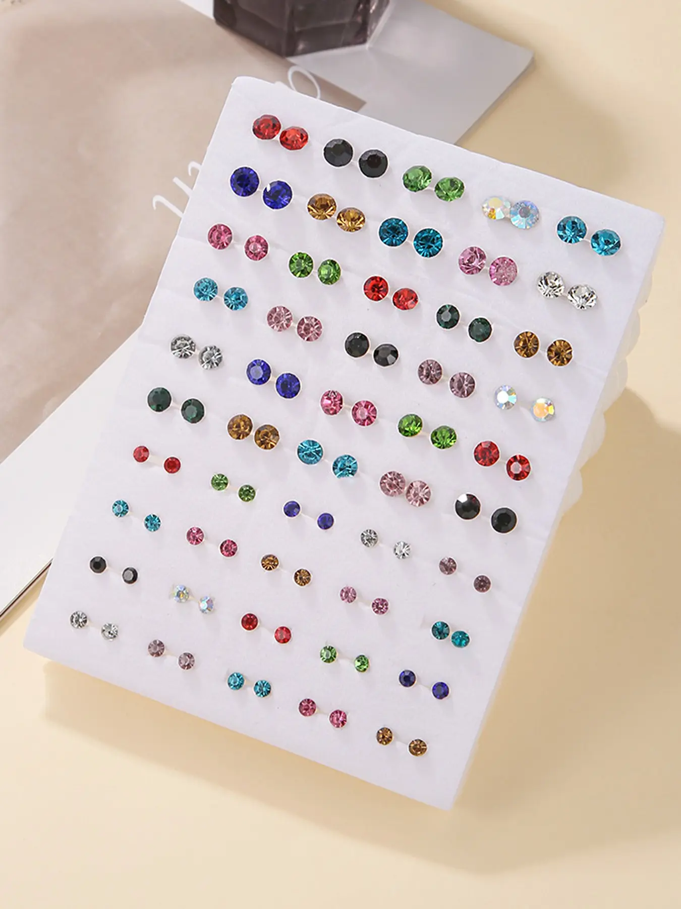50 Pairs Mixed Size Crystal Stud Earrings, Stud Earring Sets, Multi-Color Pack for Women, Low Allergy Safe Metal Post, minimalist pierced ear jewelry, daily wear, dating and party accessories
