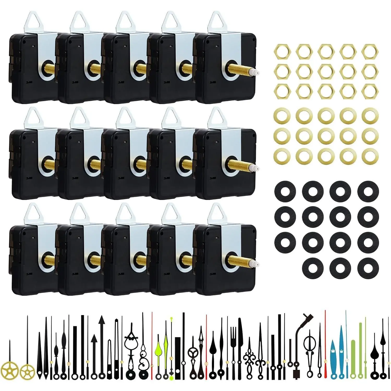 15 Pack Clock Mechanism Replacement Kit with 19 Pairs Clock Hands,Replacement and Custom Clock,Silent Sweep Clock Motor Kit Battery Operated for Clock Repair DIY Replacement (Thread Length 0.78 inche)