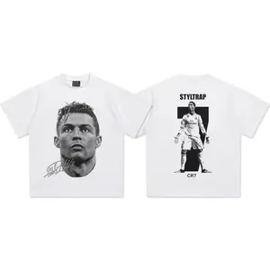 Ronaldo Football T-Shirt Oversized Dual-Side Graphic Cotton Tee CR7 Icon Star Men Women Trendy Streetwear Neck