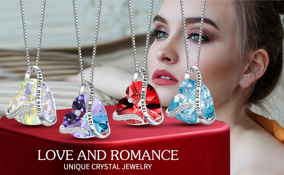 TOUPOP Heart Pendant Necklace Forever Love Sterling Silver Crystal Birthstone Necklaces Anniversary Jewelry Birthday Gifts for Women b0