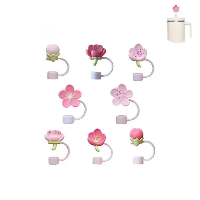 Flower Design Straw Cover, 8 Counts/set Cute Straw Protector, Silicone Straw Topper, Drinkware Accessories for 30oz & 40oz Tumbler, Reusable Straw Cover