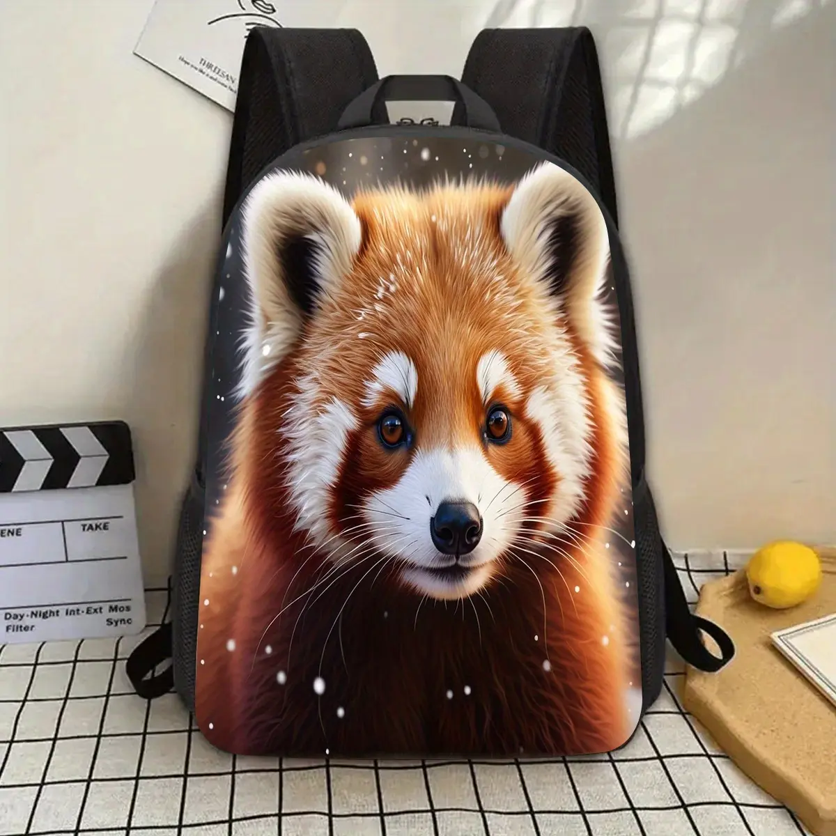 1pc Red Panda Snowflake Design 17-inch Laptop Backpack with Water Bottle Holder - Lightweight Durable School Backpack for Teens & Adults, Adjustable Straps, Vibrant Cartoon Pattern, Perfect for Work, Travel, Commuting - Unique Gift for Christmas, Mother’s