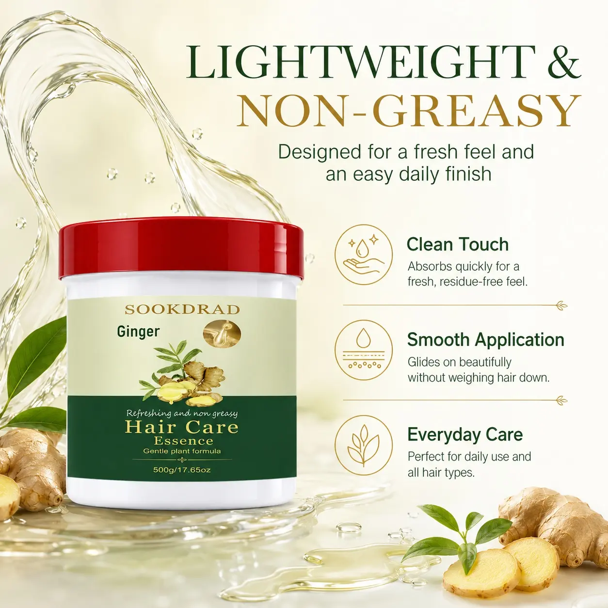 Ginger Hair Care Essence, Refreshing, Non-greasy, Gentle Plant Formula, Hair Care, 500g