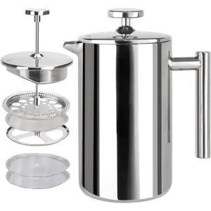 Press Coffee Maker, Grade Stainless Steel Insulated Coffee Press with Extra Screens,