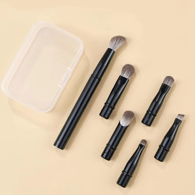 6-Piece Mini Travel Makeup Brush Set - Premium Multi-Purpose Beauty Kit with Soft, Durable Metal Handles, and Compact Transparent Case for Flawless Face Contour, Concealer, Eyeshadow, and Brow Application - Suitable for All Skin Types,
