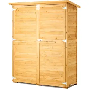 VEVOR Outdoor Storage Shed, Oversize Wooden Outside Storage Cabinet with Waterproof Roof and Metal Frame, Double Lockable Doors Garden Tool Shed Storage House Cabinet with Shelves Floor, 58x27x78