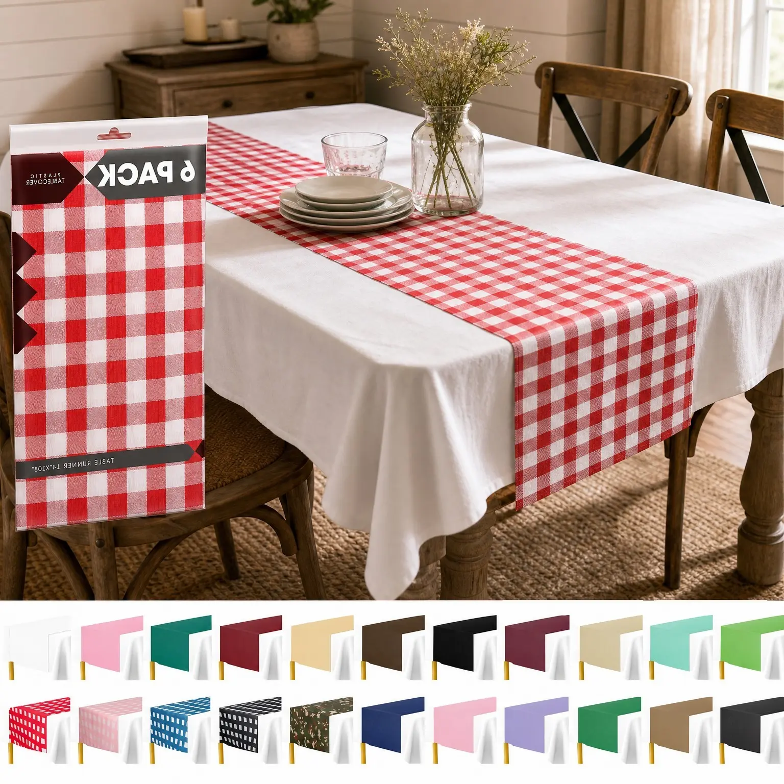 Disposable Table Runner for Parties - 6 Pack, 14 x 108 InchGift