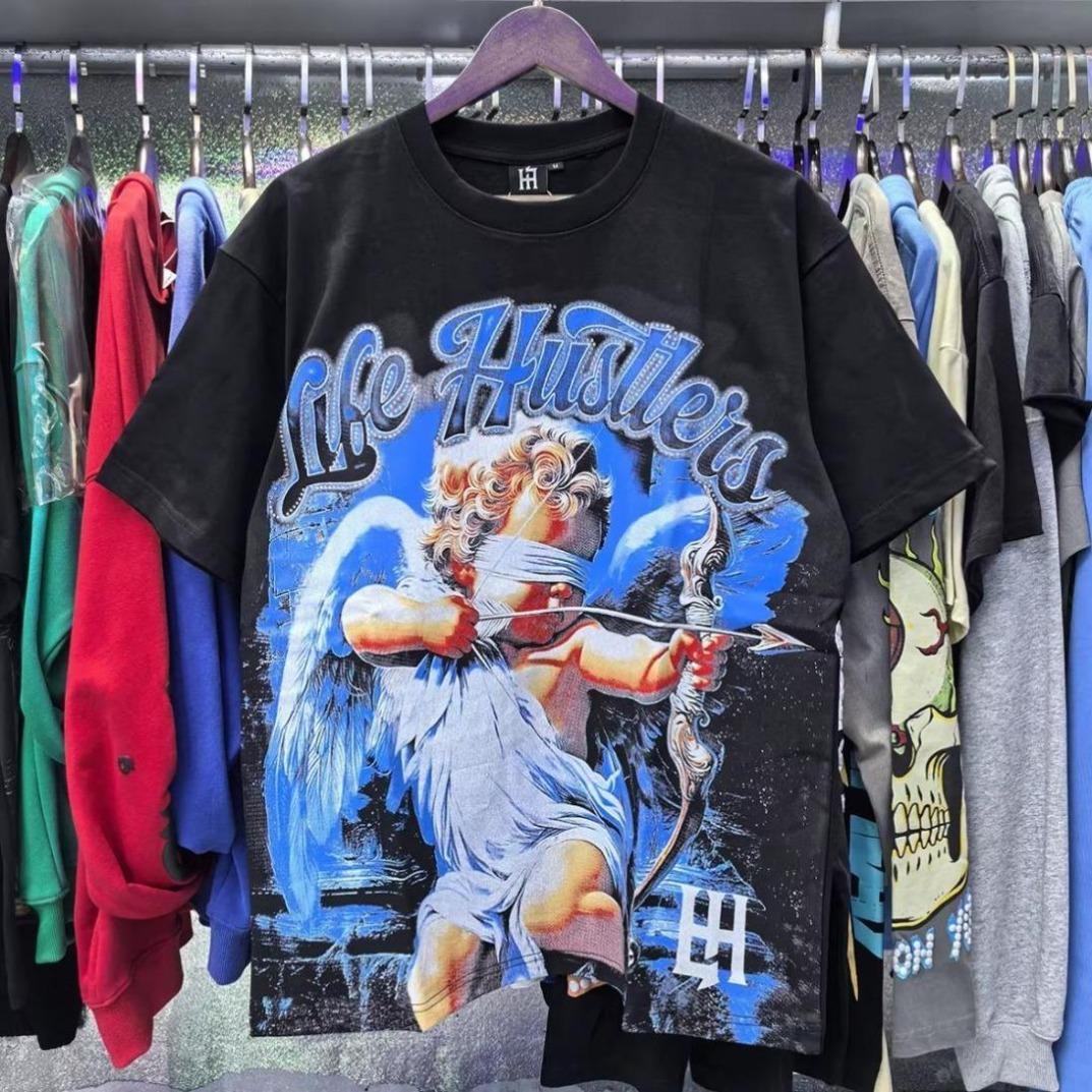 Life Hustlers Masked Angel Archery Diamond Short-Sleeve T-Shirt Unisex Crew Neck Loose Fit Summer Casual T-Shirt for Men and Women