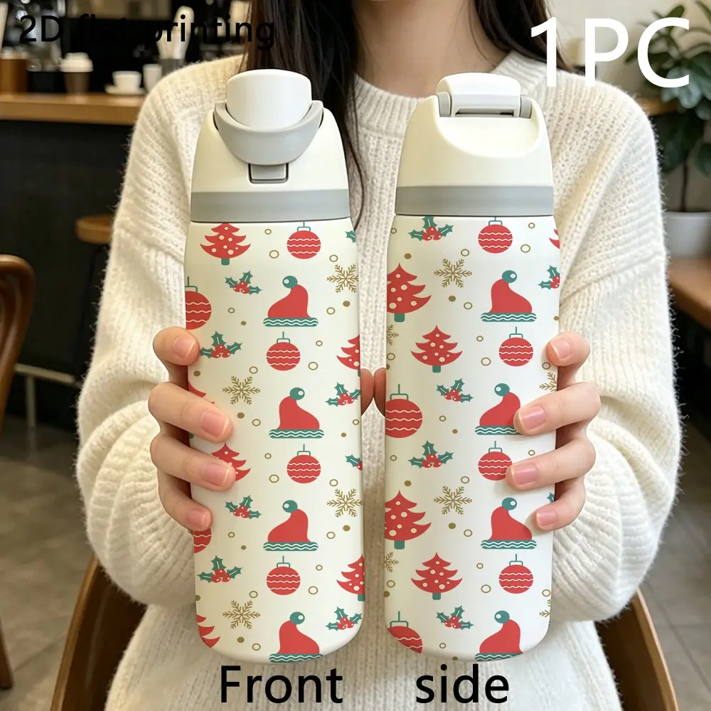 Simple Christmas Element Insulated Cup, 32oz Stainless Steel Water Bottle, Ideal Christmas Gift, Dual Layer Vacuum Flask, Drinkware