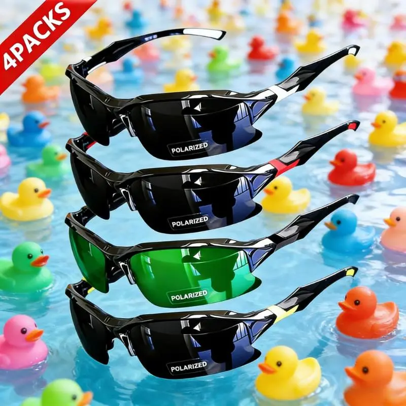 Unisex 4-Pack Fashion Sports Sunglasses - Horn Rim Square, Polarized Lens, Lightweight, Windproof, Anti-Glare, Anti-Fog, UV400 Protection, Drive-Ready View, for Men/Women, Baseball/Golf, Ootd Use