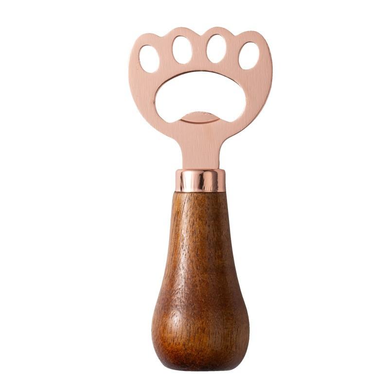 1PC Wooden Beer Bottle Opener with Rose Stainless Steel Lever, Durable Vertical Opener for Home Bar Essentials