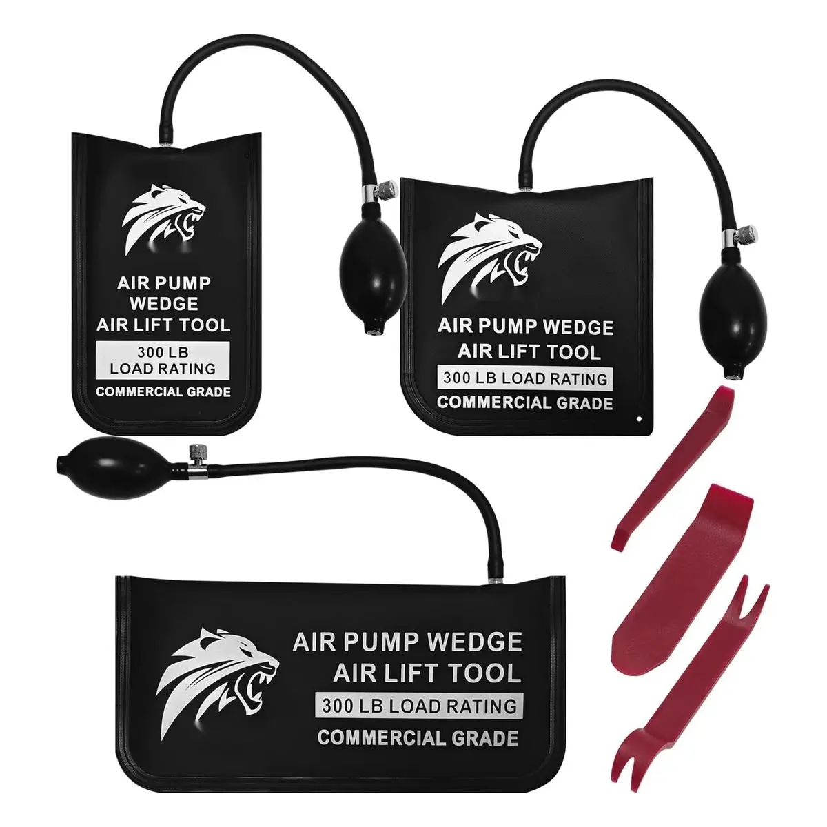 3-Pack Commercial Inflatable Air Wedge Bag Tool with Hand Pump - Professional Leveling & Alignment Kit, 330lb Rating, 3 Adjustable Sizes, Pry Bar Set Compatible for Appliance Lifts, Tup Coating