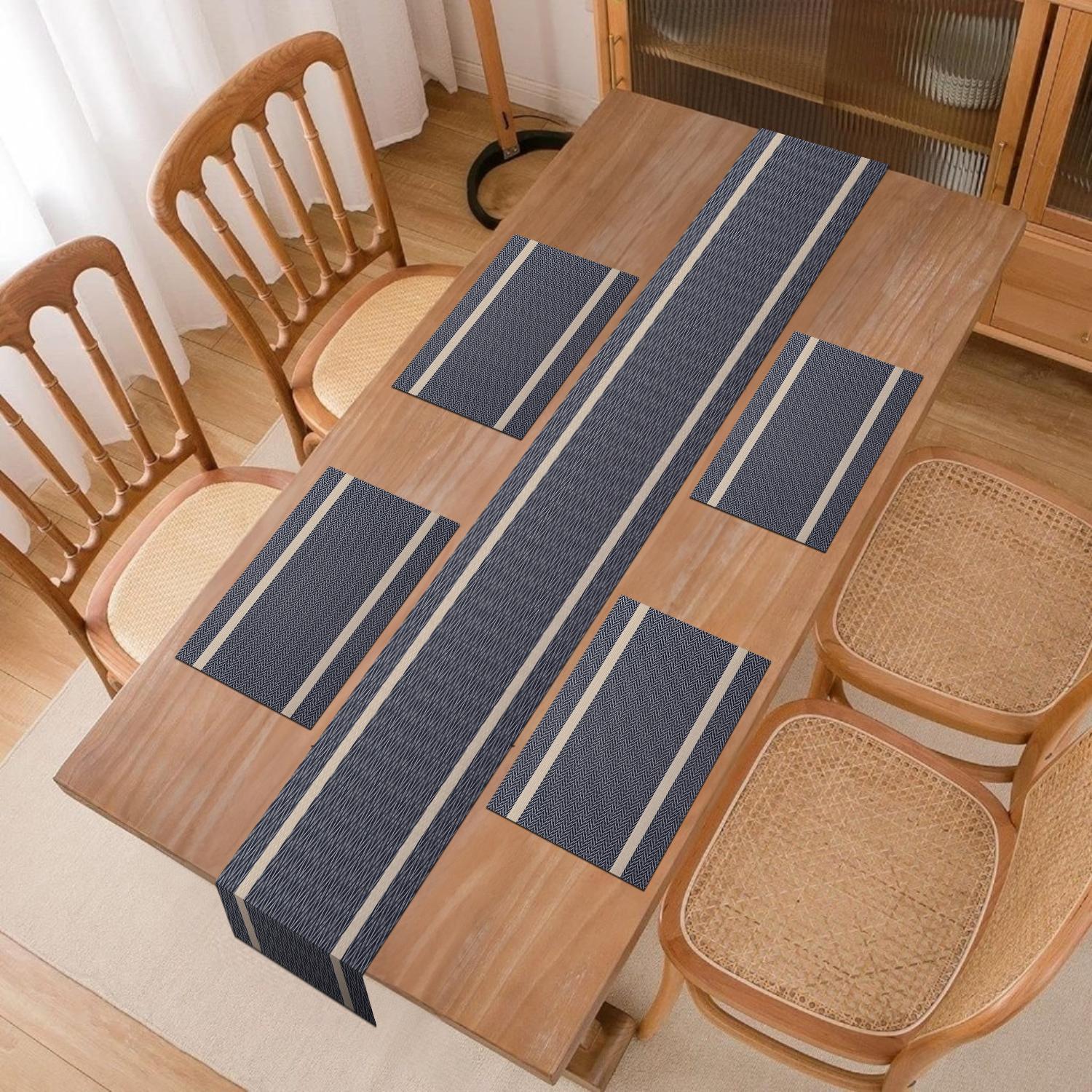 Rectangular Tablecloth & Place Mat Set, 5 Counts/set Modern Heat Resistant Tablecloth & Place Mat, Household Minimal Table Decoration Supplies for Home Kitchen Dining Room Placemat