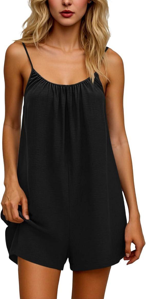 2026 New Women's One-Piece Pants Casual Sleeveless Tank Top Short Skirt Overalls with Narrow Straps and Pockets