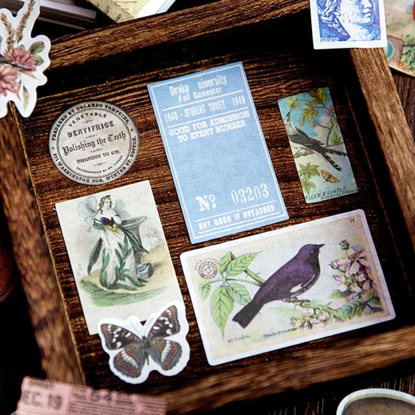 Vintage Plant Butterfly Washi Sticker Pack, Old Stamp Ticket Journal Scrapbook Supplies, Retro Collage DIY Decorative Stickers