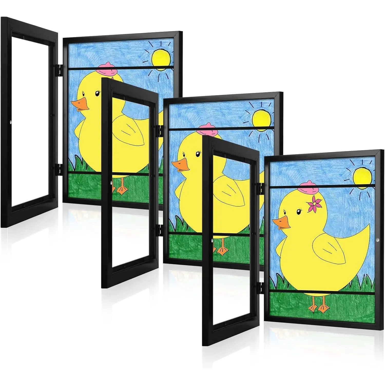 3-Pack Kids Art Frames, 8.5x11 Front Opening Changeable Kids Artwork Frames, Black Display Storage Frame for Wall, Holds 50 Pieces, Ideal for 3D Pictures, Crafts, Hanging Art, Portfolio