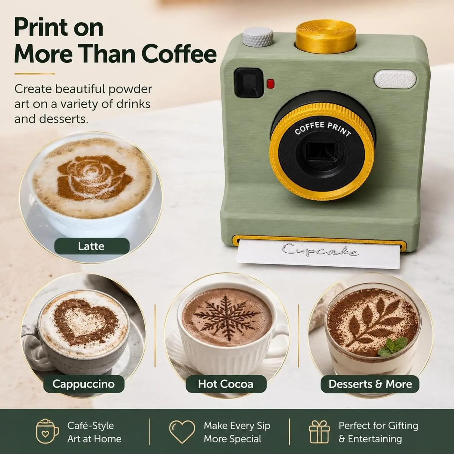 Portable 3D Printed Latte Art Camera, One-Button Coffee Template Printer, Ideal for Home Cafes, Perfect Holiday Gift, Coffee Making Tools