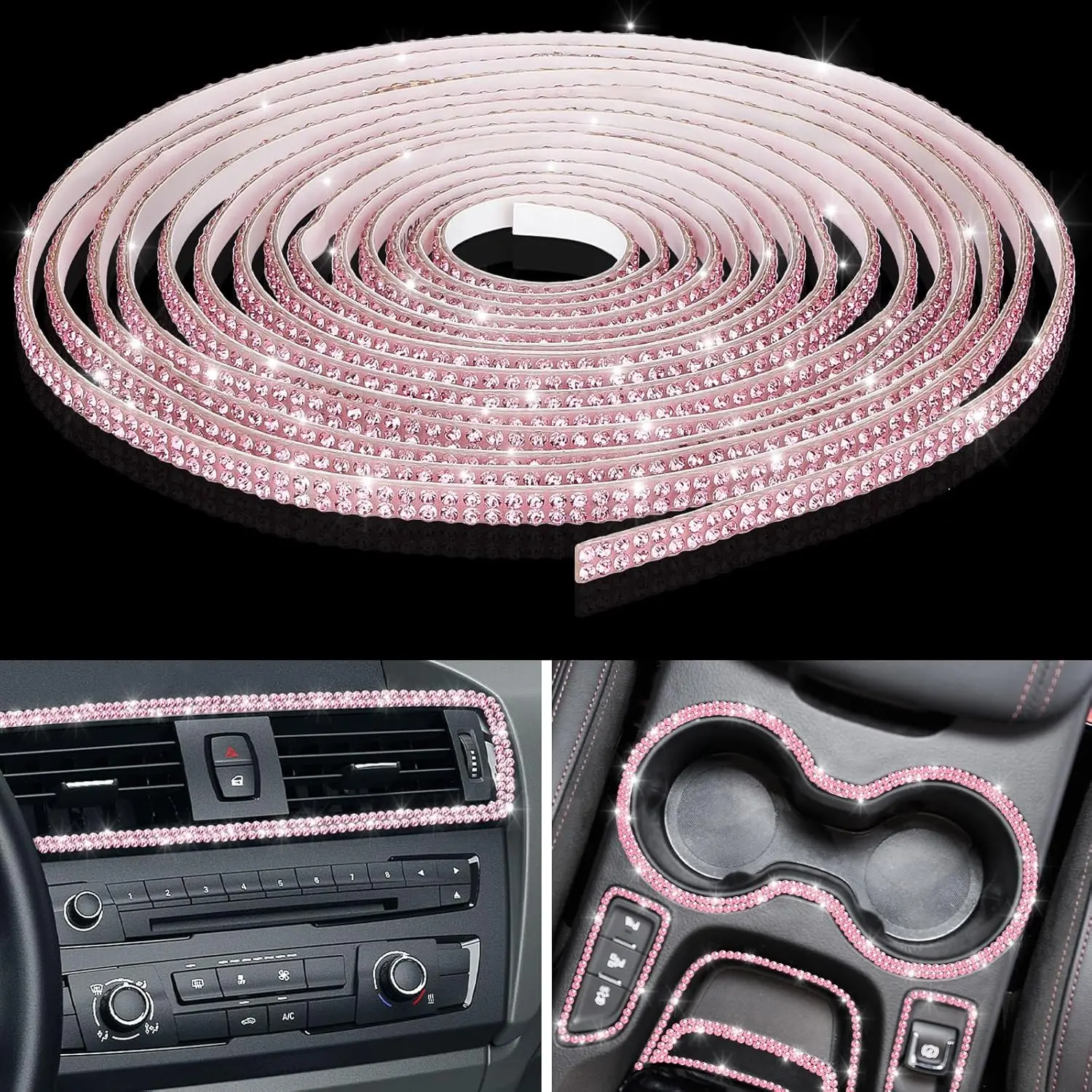 Kingdder 32.8 ft Self-Adhesive Bling Trim, Rhinestone Glitter Diamond Sticker for Women, DIY Line Molding Dashboard Decal, Interior-Exterior Decor, Car Birthday Gift for Friends-Family