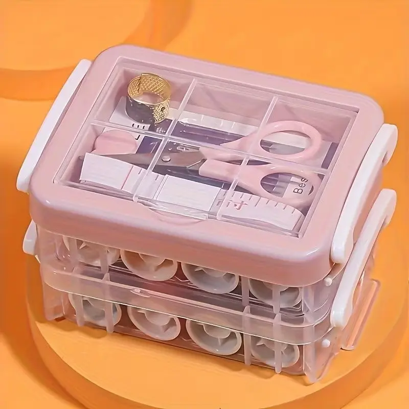 30-Piece Sewing Kit Set, Portable Large Three-Layer Needle Threader Box, Transparent Storage Organizer, Home Sewing Supplies