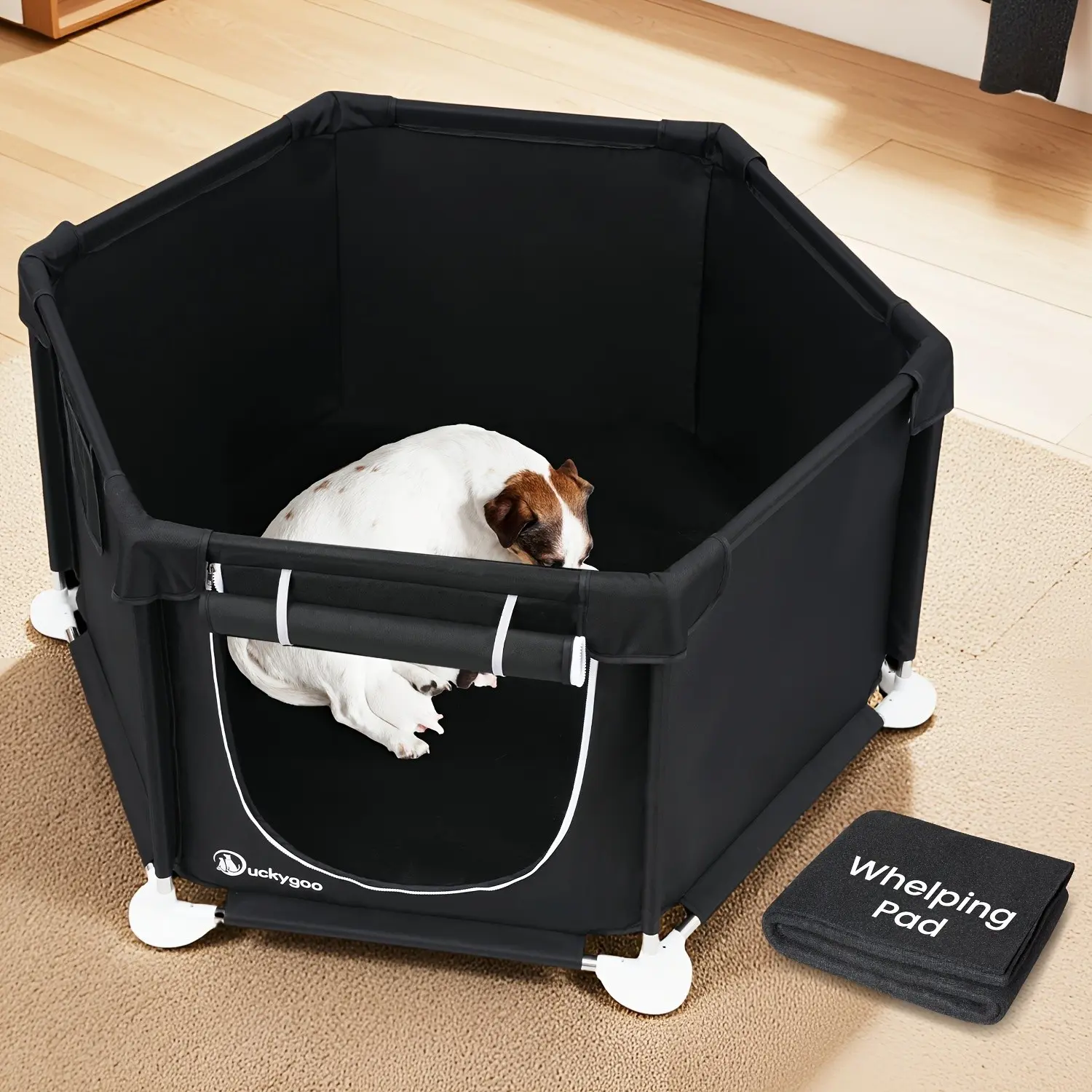 Dog Whelping Box - 24"L X 24"W X 25"H Dog Whelping Play Pen for Puppies, Pet Whelping Box Overall 600D Oxford Fabric with Absorbent Whelping Pad, Dog Birthing Box for Small Medium Large Dogs