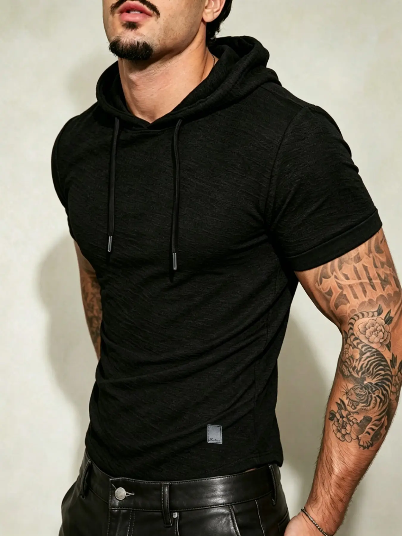 Unisex American Style Slim Fit Long Sleeve T-Shirt, Lightweight Bamboo Cotton Drawstring Hooded Tee, All-Season Casual Wear