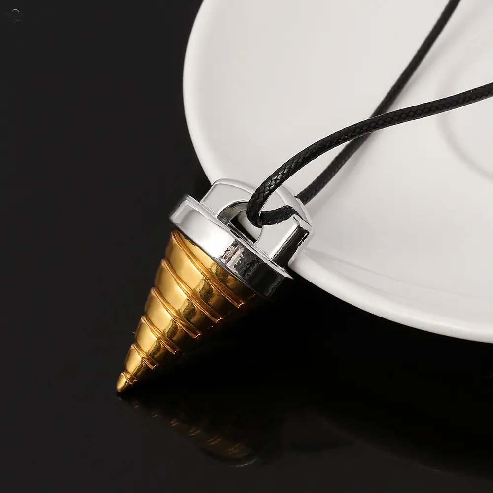 Unisex Gold-Silver Tone Spiral Cone Vortex Pendant Necklace, Corded Adjustable 40cm+5cm Black Chain, 19g Lightweight Alloy Bold Modern Spiritual Edgy Jewelry for Daily Wear & Special Occasion Gifting, Party, Alternative Fashion Necklaces, Black Cord Neckl
