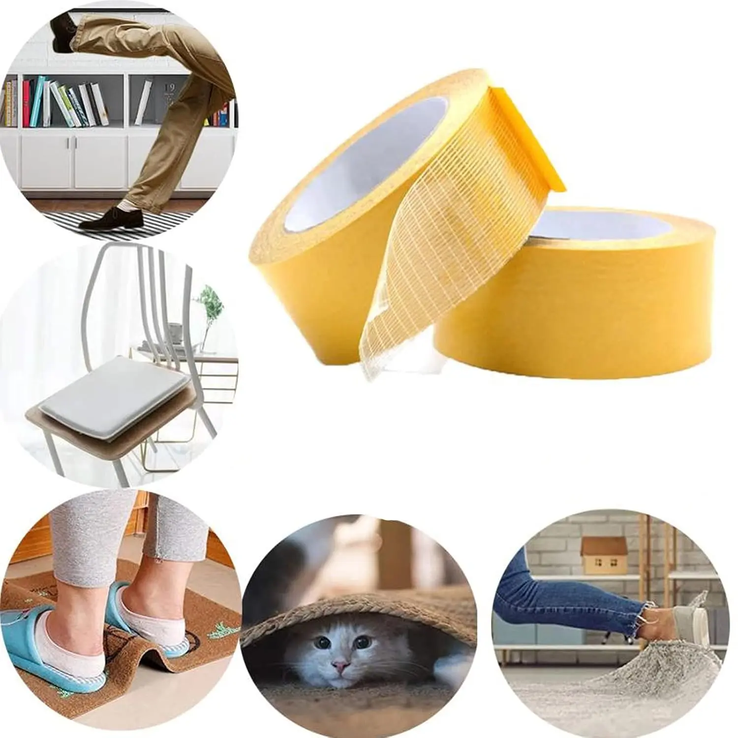 Adhesive Double-sided Gauze fiber Mesh Tape, Fiberglass  Self Tape for Floor Sound Insulation Rubber Products  Textile (1.9in x 65.6ft (20m))