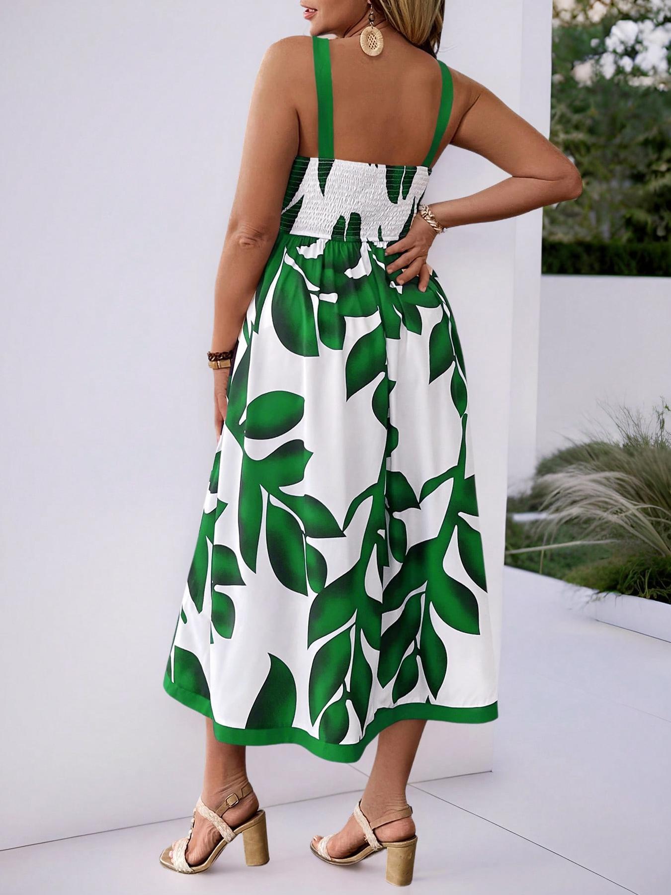 [Plus Size] Floral Print Cami Dress, Casual Flattering Sleeveless Spaghetti Strap Dress for Daily Wear, Women's Plus Clothing for All Seasons