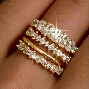 Gold Plated Stackable Ring Set for Women, Cubic Zirconia Band Rings, Non Tarnish Minimalist Jewelry for Daily Wear and Layered Styling